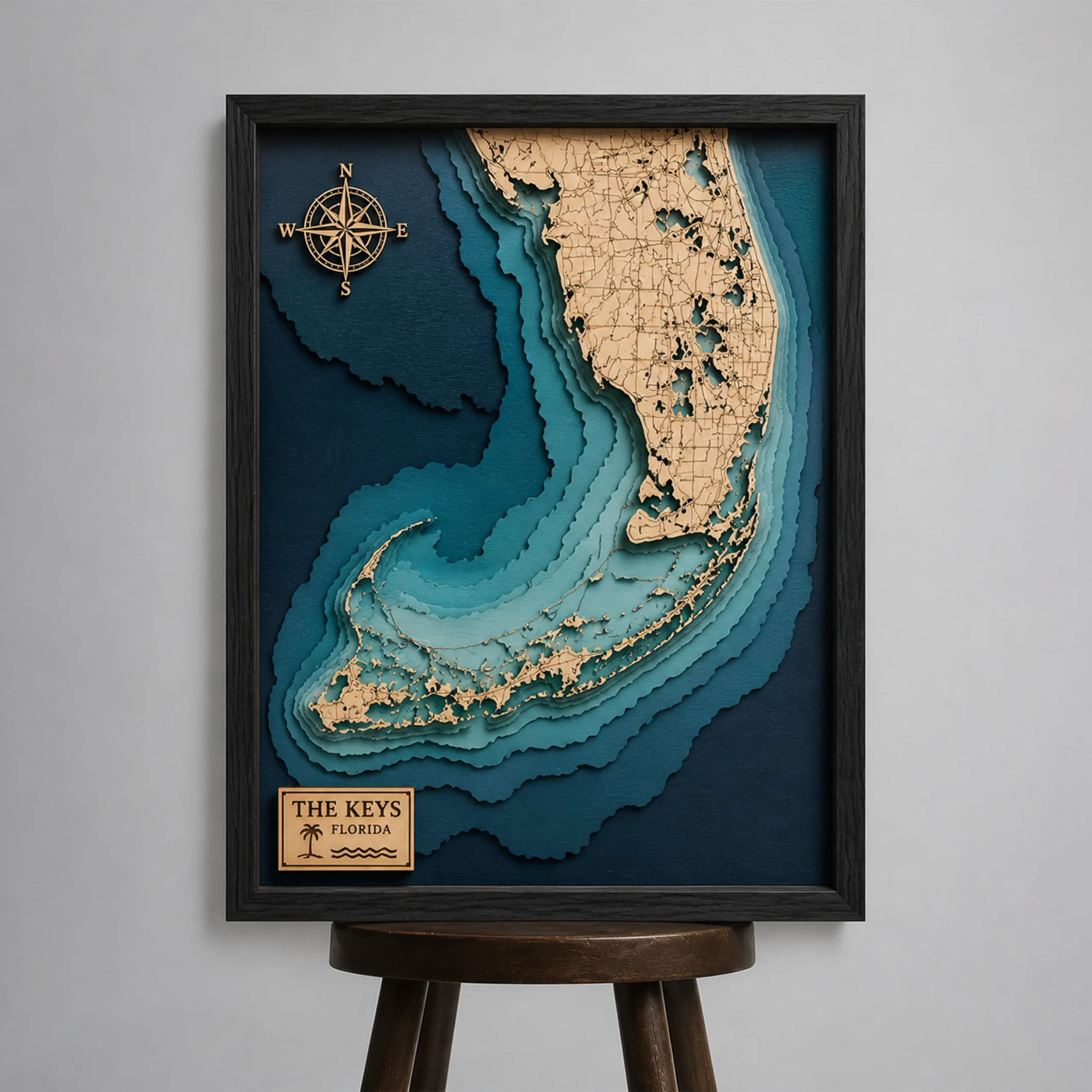 3D layered wooden map wall art with custom locations
