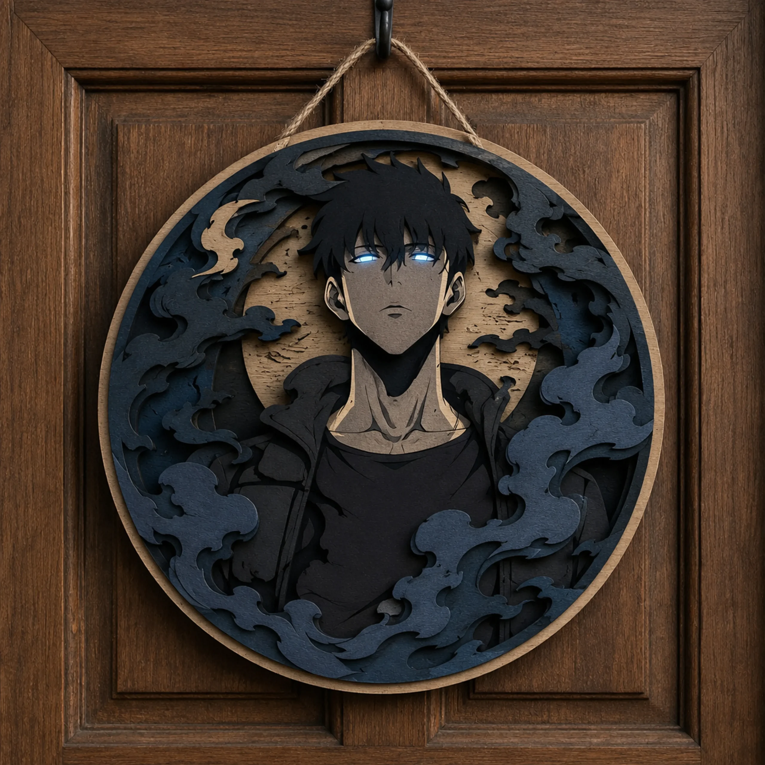 Multi-layer anime character wall art on wood